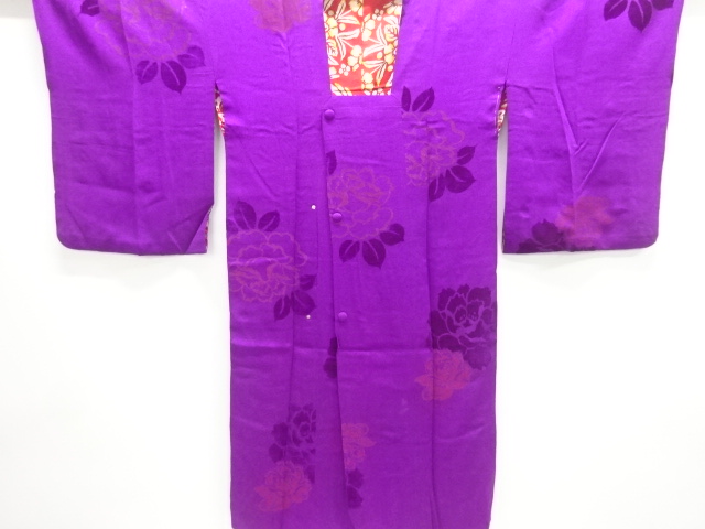 JAPANESE ANTIQUE MICHIYUKI COAT / CUT VELVET / SILK / URUSHI / WOVEN ROSES